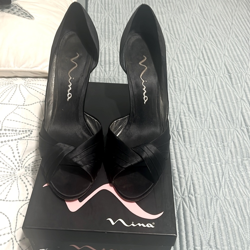 Black 4 inch satin heels